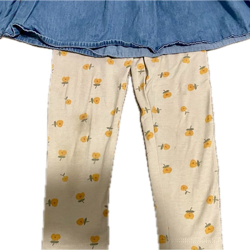 Jessica Simpson Girls Size 4 Yellow Floral Leggings with Matching Denim Top - Picture 3 of 7